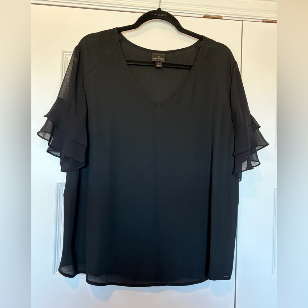 Worthington Black Ruffle Sleeve Blouse